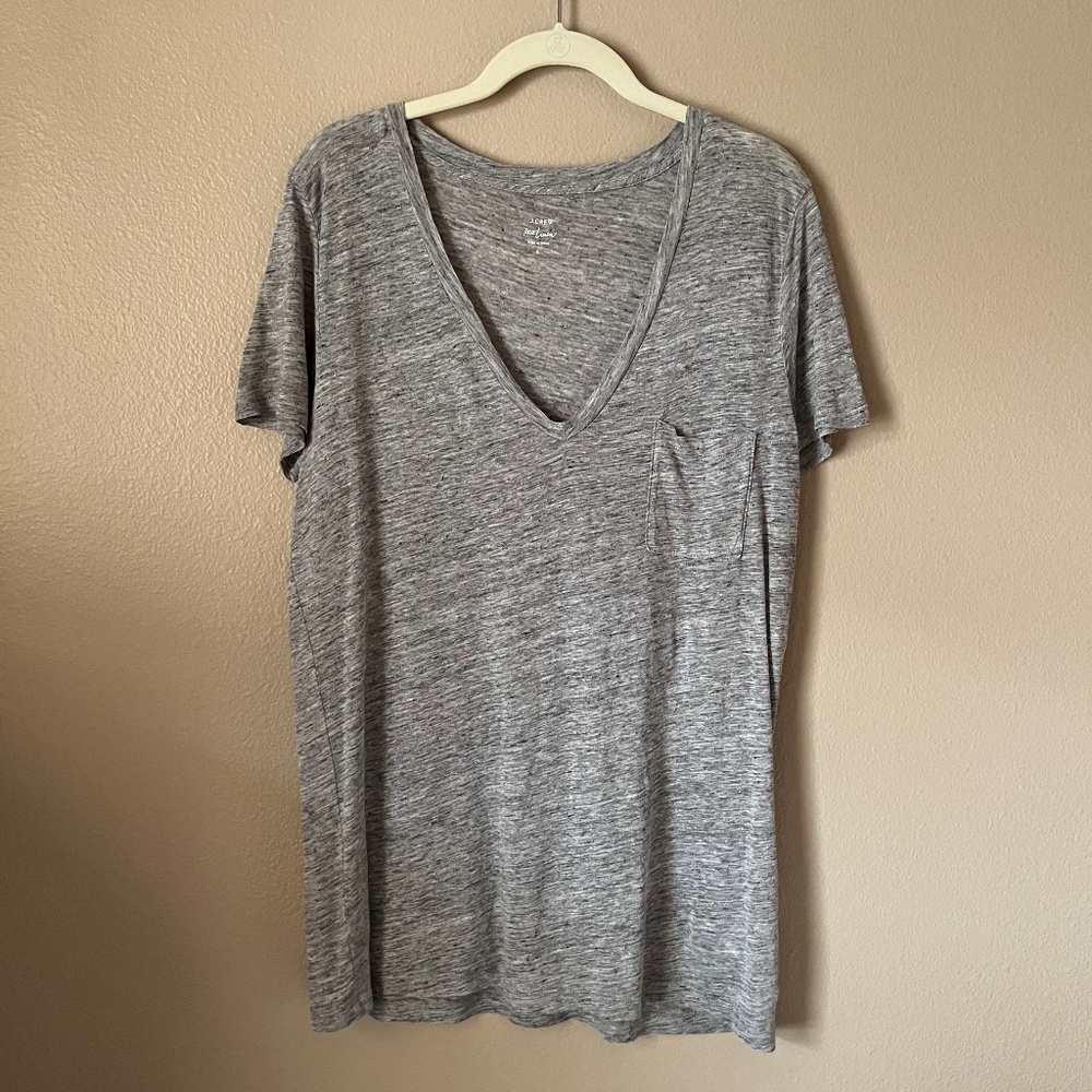 J.Crew Gray Linen V Neck Short Sleeve Light Weight Tee Shirt